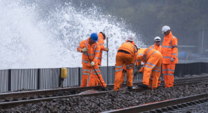 Railway workers repairing train line